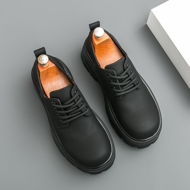 Korean Men Harajuku Style Leather Shoes Thick Platform Streetwear Casual Loafers Metal Wedding Shoe 3