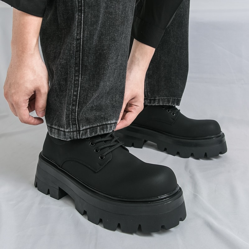 Korean Men Harajuku Style Leather Shoes Thick Platform Streetwear Casual Loafers Metal Wedding Shoe 4