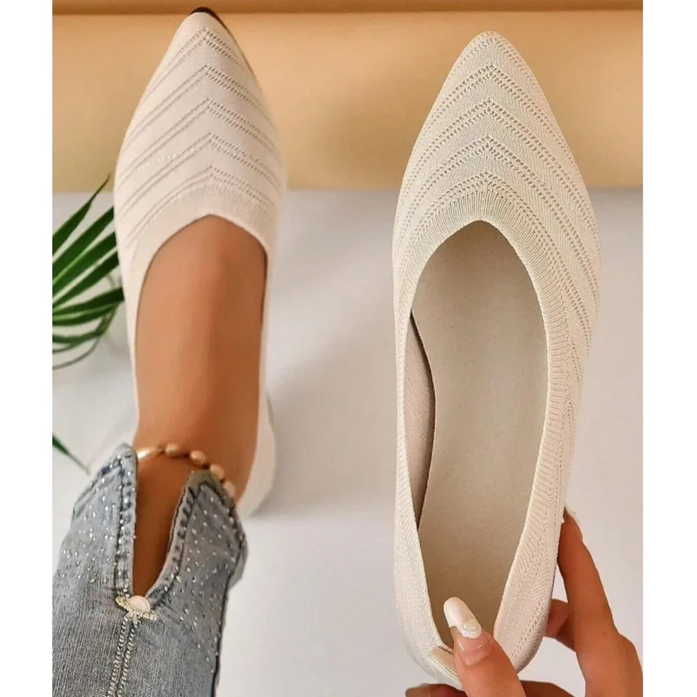 New 2024 Pointed Toe Flat Office Boat Solid Color Knitted Slip On Shoes Casual Ballet Flats Shoes W 6