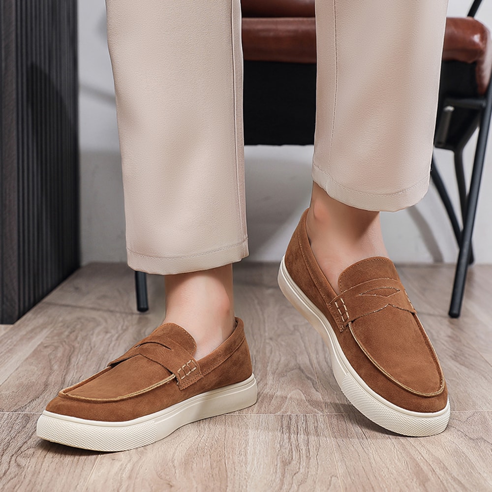 Mens Suede Leather Loafers For Autumn Classic Brown SlipOn Loafers Casual Walking Shoes Driving Sho 1