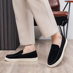 men's suede leather loafers for autumn, classic brown slip-on loafers, casual walking shoes, driving shoes for men