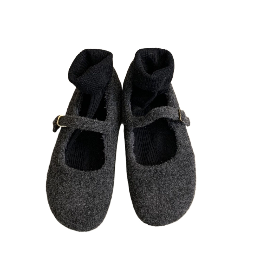 Ladies Wool Mary Jane Shoes Fashion Square Toe Fleece Ballet Flats Winter Warm Elegant Plush Loafer 4