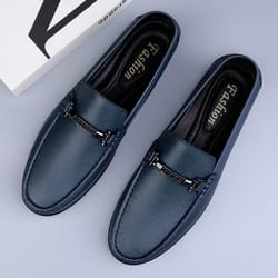 new casual men slip-on shoes, luxury leather blue loafers, handmade business driving flats