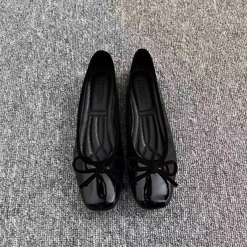 FrenchStyle Spring And Autumn Loafers Versatile Bowknot Flats SoftSoled SquareToe Ballet Shoes 7