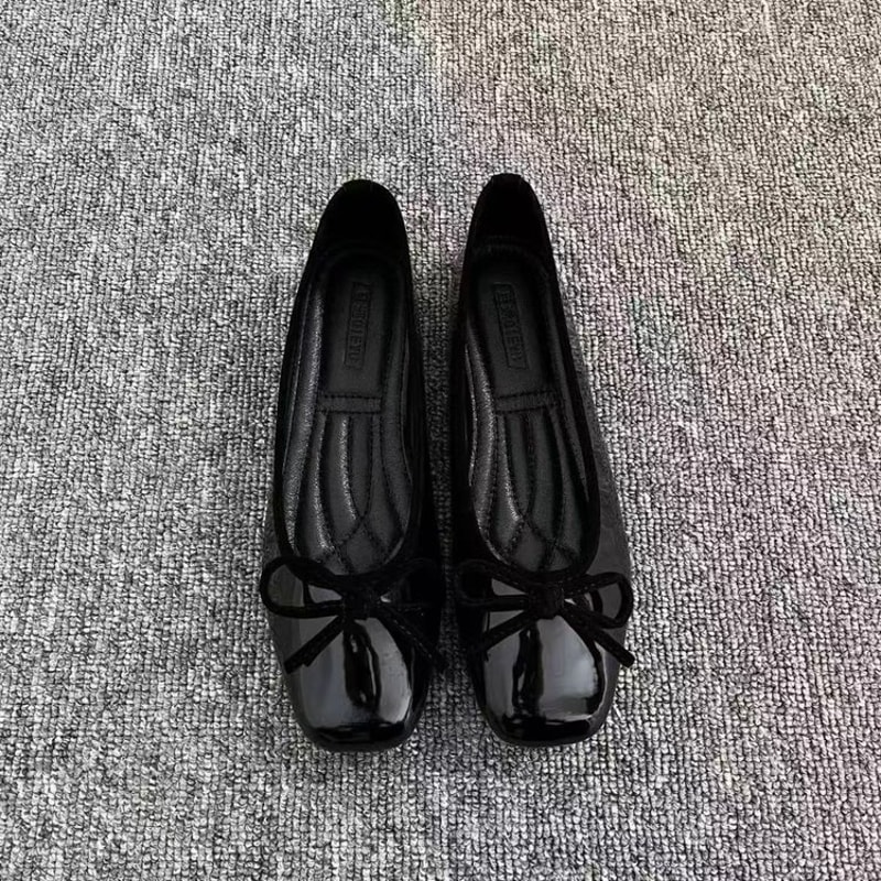 FrenchStyle Spring And Autumn Loafers Versatile Bowknot Flats SoftSoled SquareToe Ballet Shoes 7