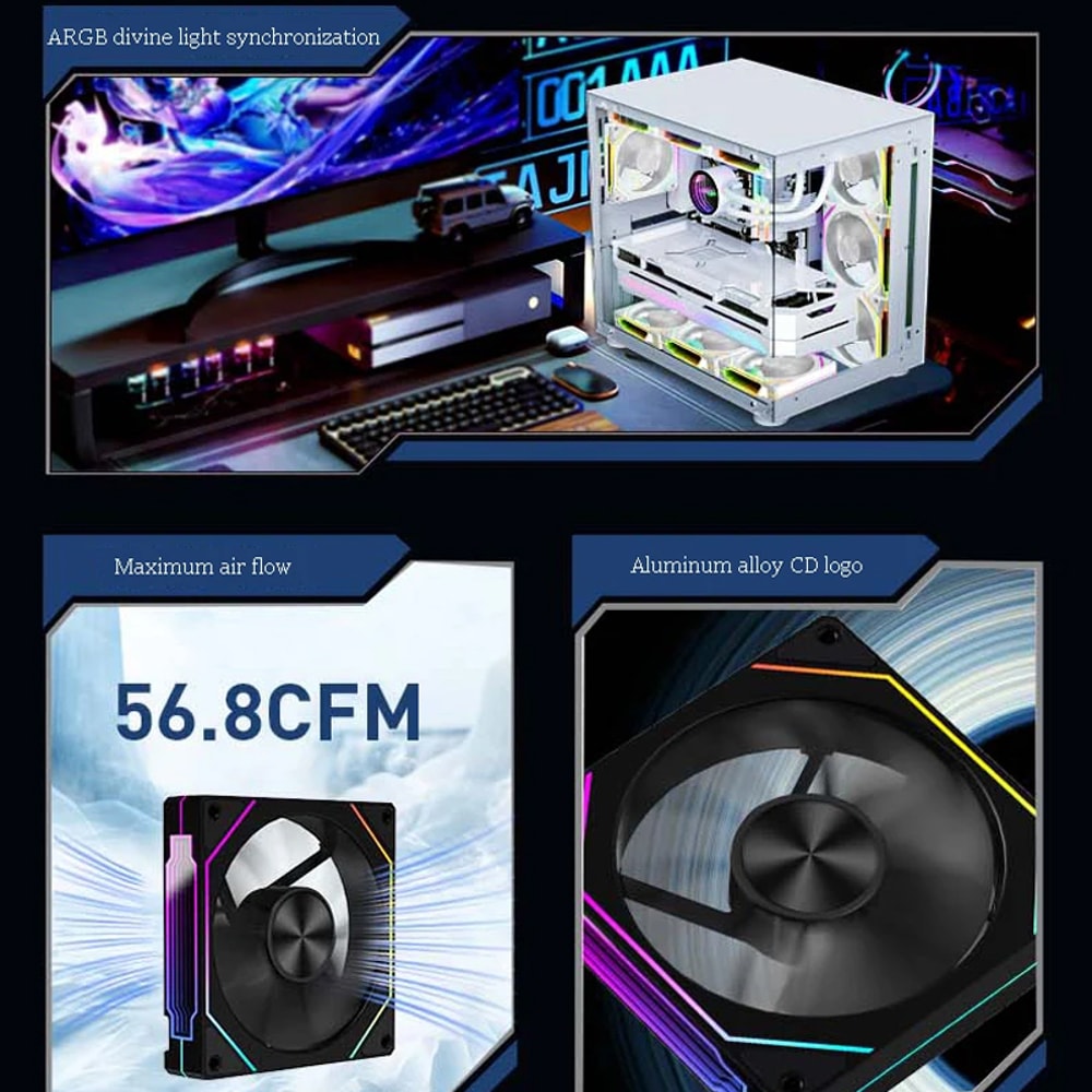 PWM Silent Cooling Prism Computer Case Fan ARGB High Air Volume For Efficient Cooling 3