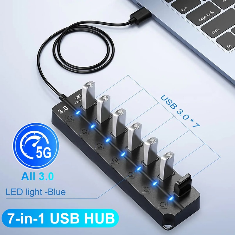 USB Adapter Multi USB Splitter Hub With Long Cable Expander For Laptop PC Accessories 1