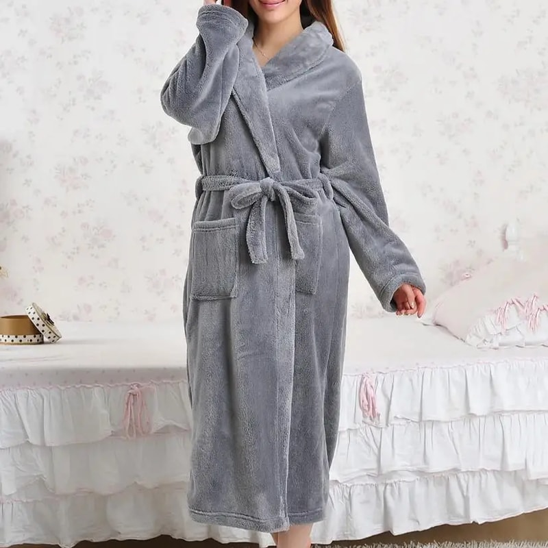 Winter Warm Coral Fleece Long Robe Gown Thicken Bathrobe Sleepwear Flannel Nightdress Casual Intima 3