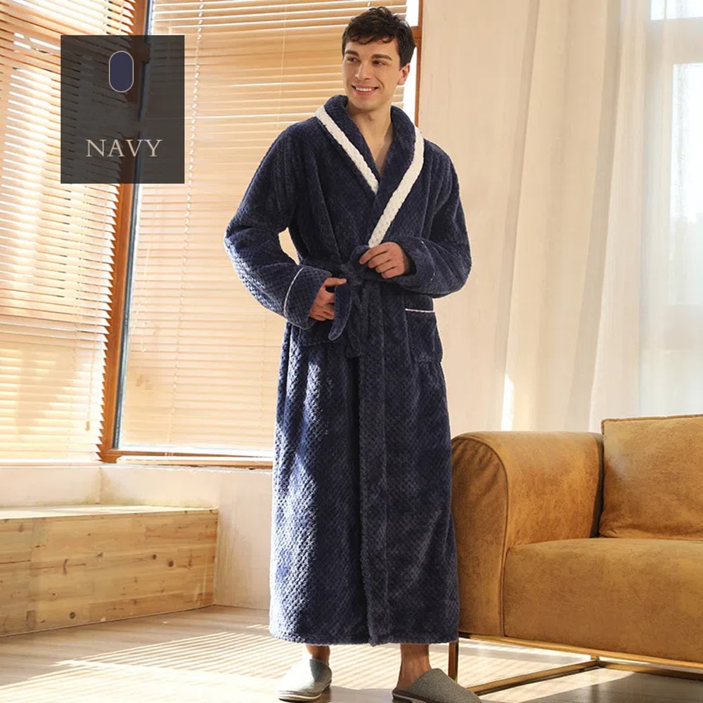 Thicken Winter Lovers Solid Flannel Robe Sets Couple Long Bathrobe Gown Nightwear With Pocket Intim 6