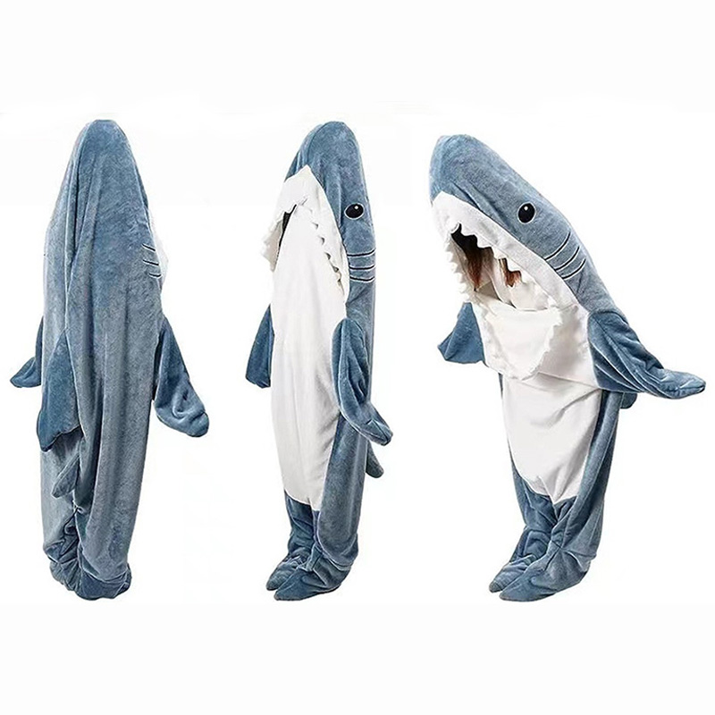 Shark Sleeping Bag Animal Flannel Pajamas Large Size One Piece Loose Robe For Kids Men Women 2