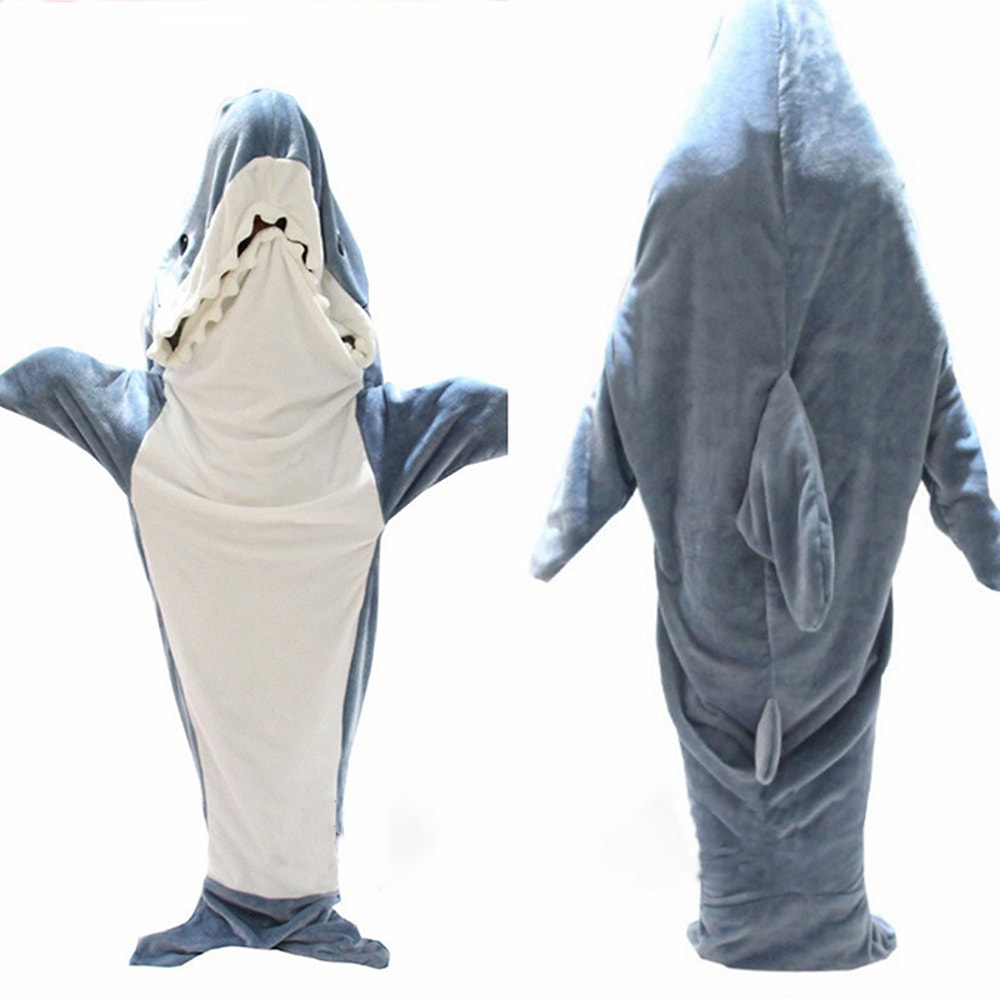 Shark Sleeping Bag Animal Flannel Pajamas Large Size One Piece Loose Robe For Kids Men Women 6