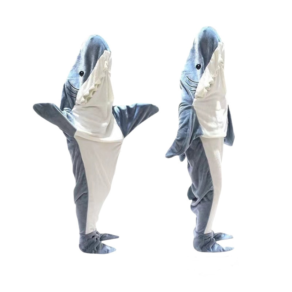 Shark Sleeping Bag Animal Flannel Pajamas Large Size One Piece Loose Robe For Kids Men Women 4