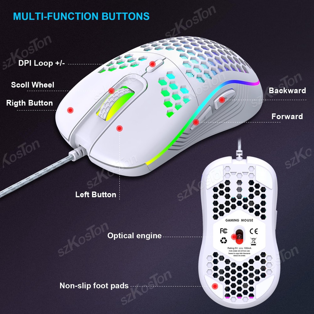 Ergonomic Wired Gaming Mouse With Adjustable Levels And Backlight Perfect For Office PC Gamers 4