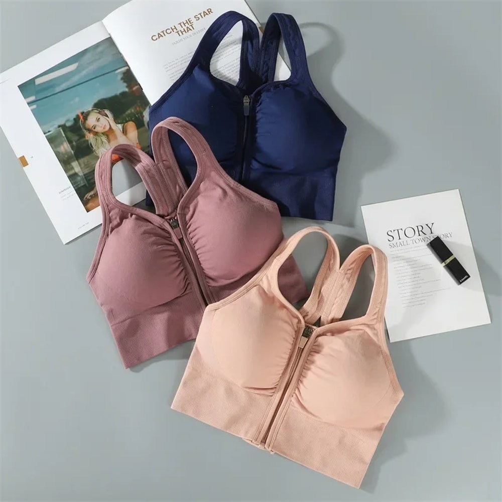 Front Zipper Womens Underwear Running Fitness Sports Bra Shockproof Top Bra Breathable Seamless Yog 1