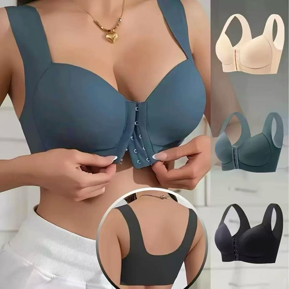 Comfortable All Day Wear Womens Large Size Seamless Front Button Bra VestStyle Fixed Cup Breathable 0
