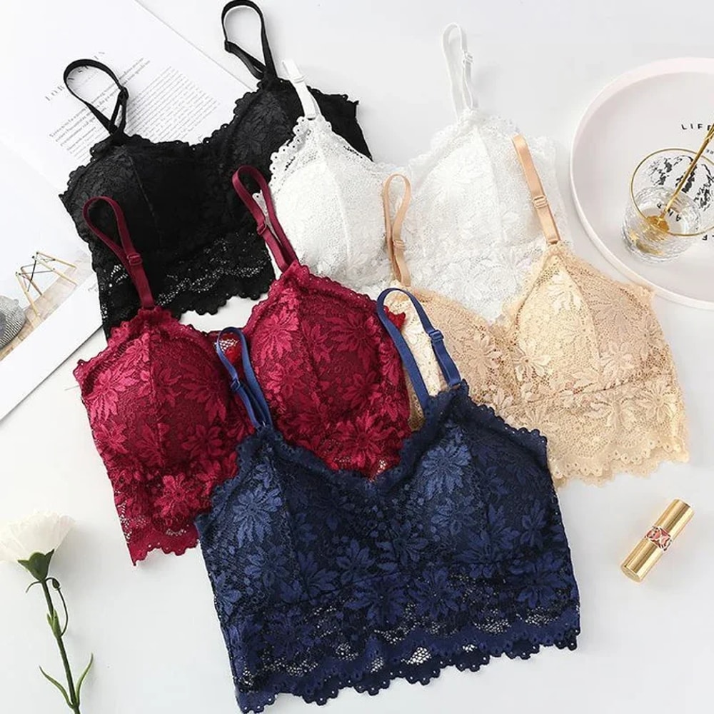 Sexy Womens Lace Bra Hollow Out Flower Underwear Wireless Push Up Bralette Padded Breathable Strap 1