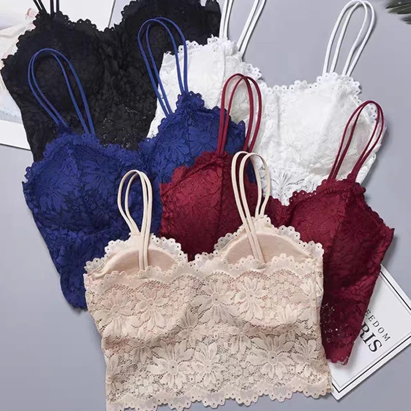 Sexy Womens Lace Bra Hollow Out Flower Underwear Wireless Push Up Bralette Padded Breathable Strap 4