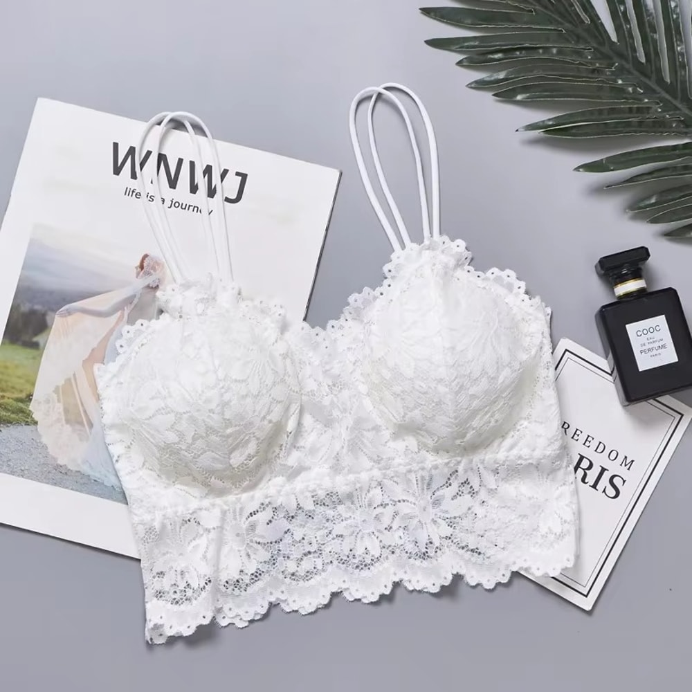 Sexy Womens Lace Bra Hollow Out Flower Underwear Wireless Push Up Bralette Padded Breathable Strap 9