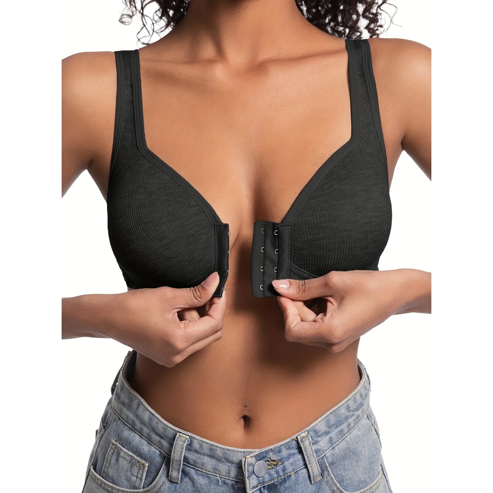 Womens Bra WireFree Front Closure Solid Color Full Coverage Fixed Cups More Considerate For MiddleA 0
