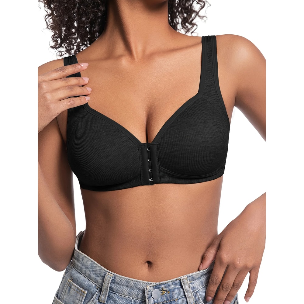 Womens Bra WireFree Front Closure Solid Color Full Coverage Fixed Cups More Considerate For MiddleA 2