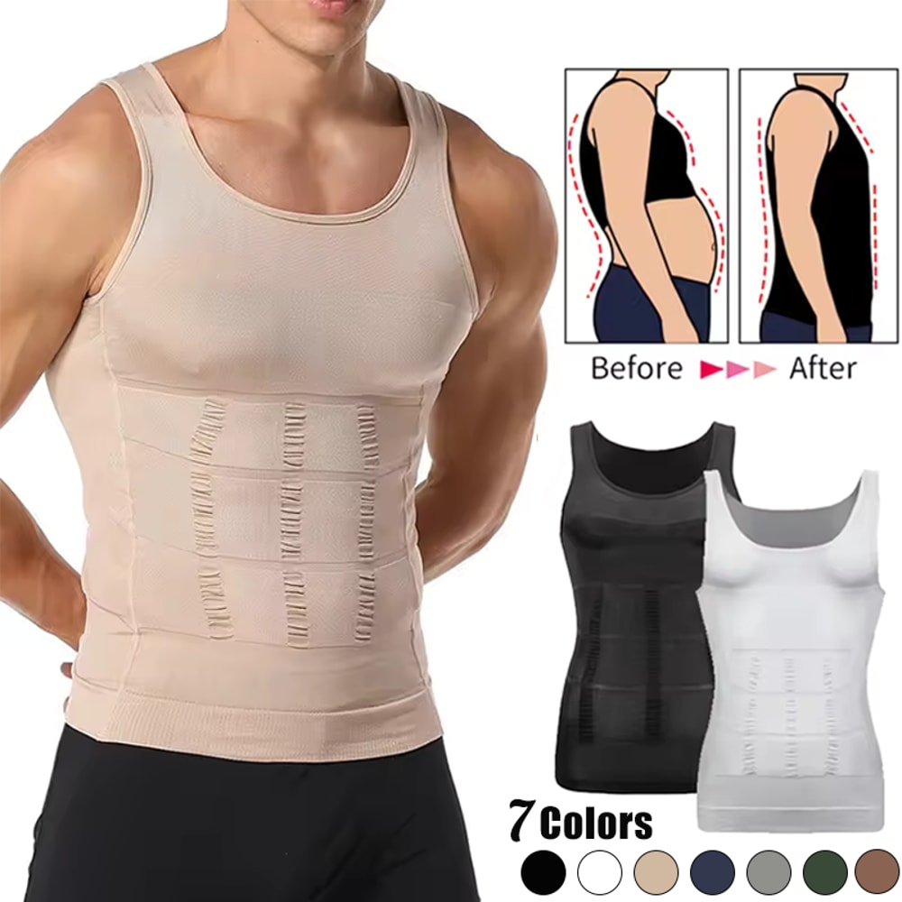 Mens Slimming Body Shaper Vest Shirt Abs Abdomen Slim Gym Workout Tummy Control Compression Tank To 5