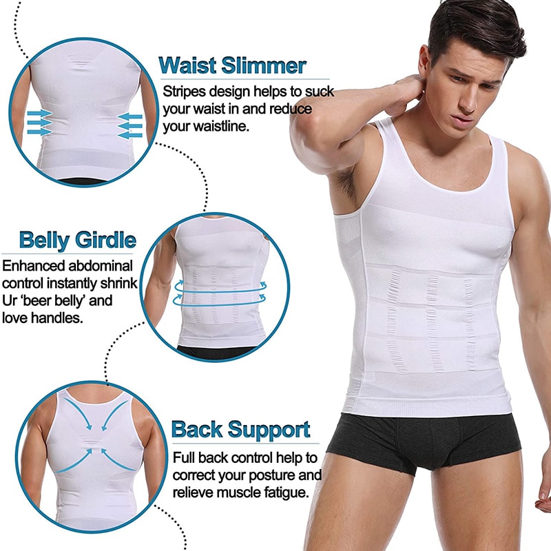 Mens Slimming Body Shaper Vest Shirt Abs Abdomen Slim Gym Workout Tummy Control Compression Tank To 7