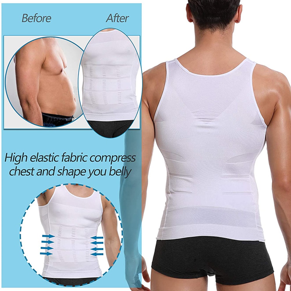 Mens Slimming Body Shaper Vest Shirt Abs Abdomen Slim Gym Workout Tummy Control Compression Tank To 8