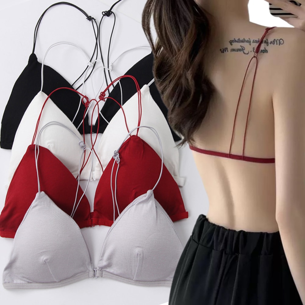 Sexy Thin Suspender Front Button Bra Triangle Cup Neck Design Beautiful Back Front Buckle Straps Wi