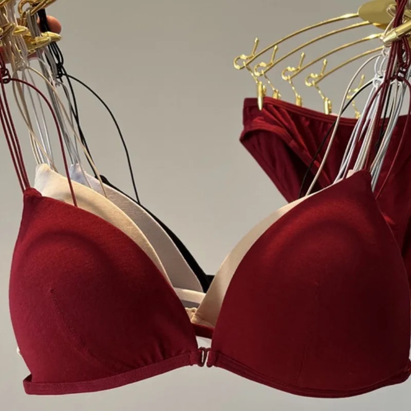 Sexy Thin Suspender Front Button Bra Triangle Cup Neck Design Beautiful Back Front Buckle Straps Wi