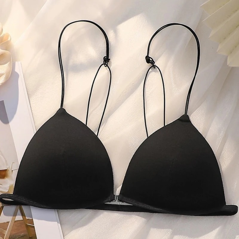 Sexy Thin Suspender Front Button Bra Triangle Cup Neck Design Beautiful Back Front Buckle Straps Wi