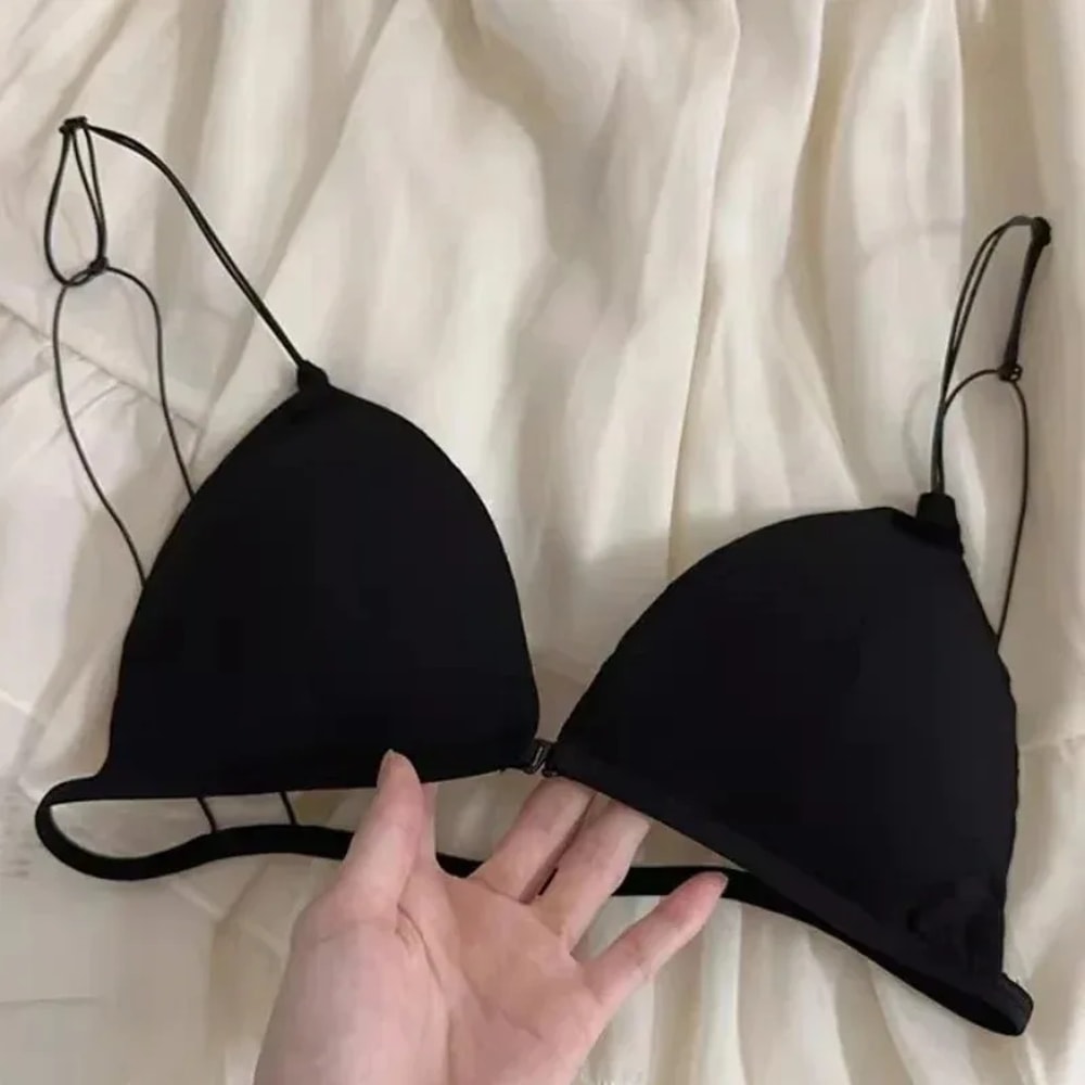 Sexy Thin Suspender Front Button Bra Triangle Cup Neck Design Beautiful Back Front Buckle Straps Wi