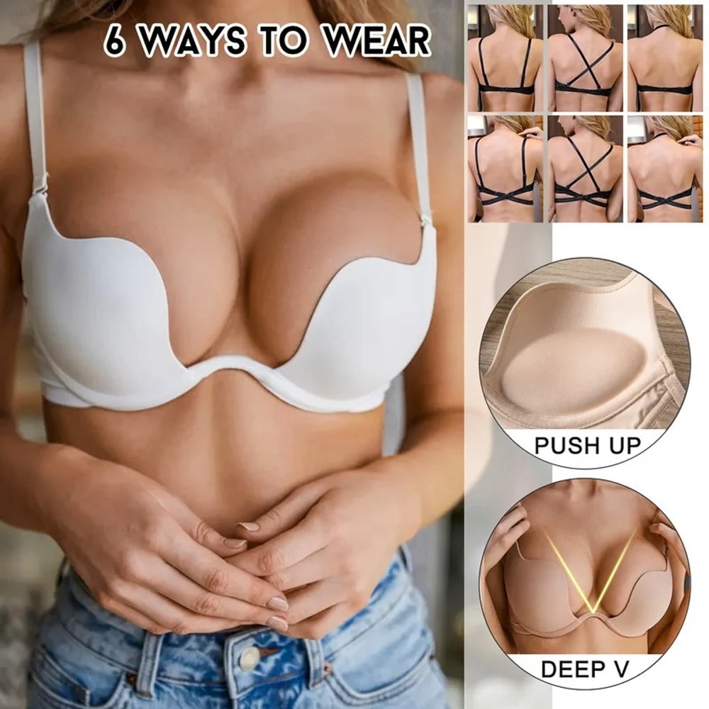 Deep V Sexy Women Lingerie Low Cut Push Up Bra Backless Sport Yoga Bralette Invisible Intimates Sex 2