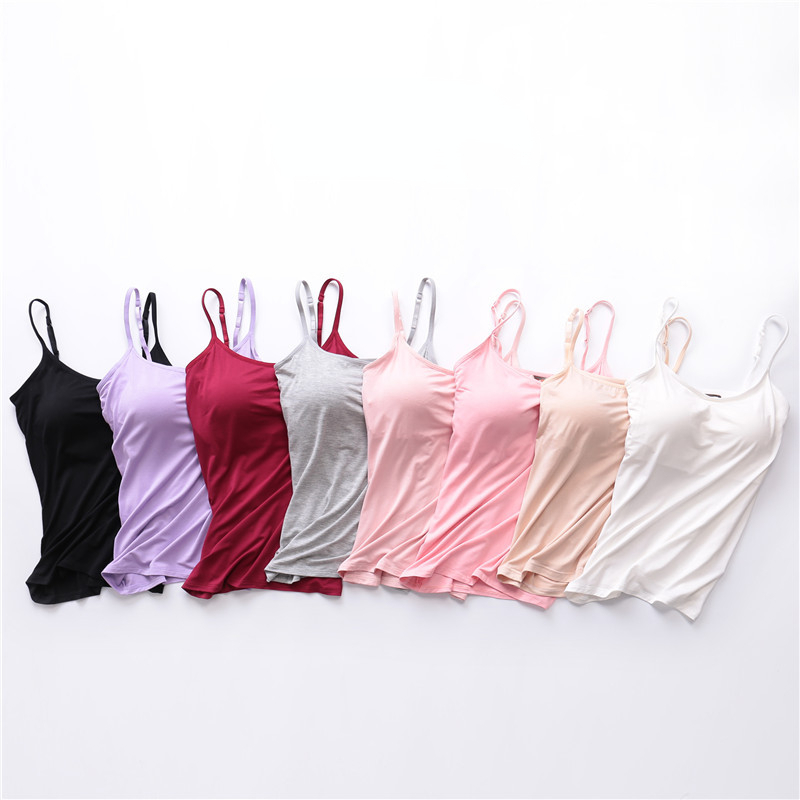 Sexy Women Tops Solid Padded Bra Spaghetti Camisole Top Builtin Bra Women Vest Comfortable Tank Top 0