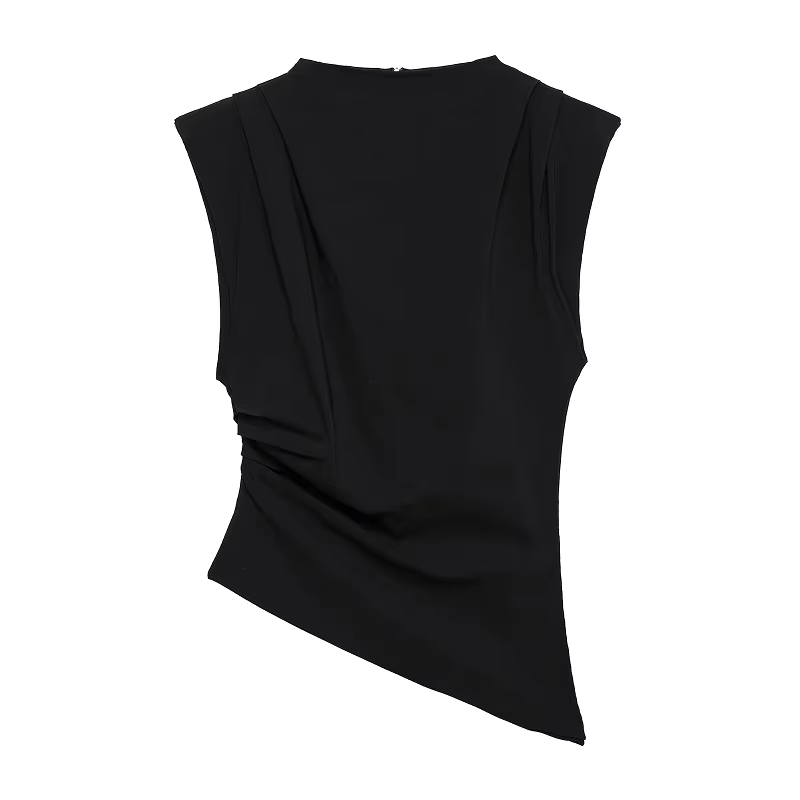 Slim Fit Summer Asymmetric Tank Women Wine RedBrownBlack Ruched Sleeve Tops For Office Party Breat 6