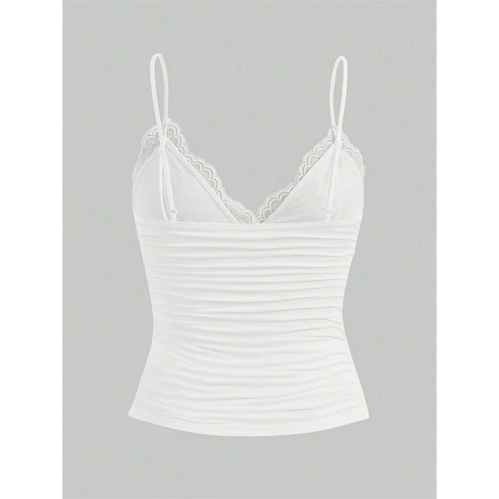 Sexy Contrast Lace Bow Top Crop Cami For Women Summer Grunge Punk Clothes Ruched Skinny Backless Te 1