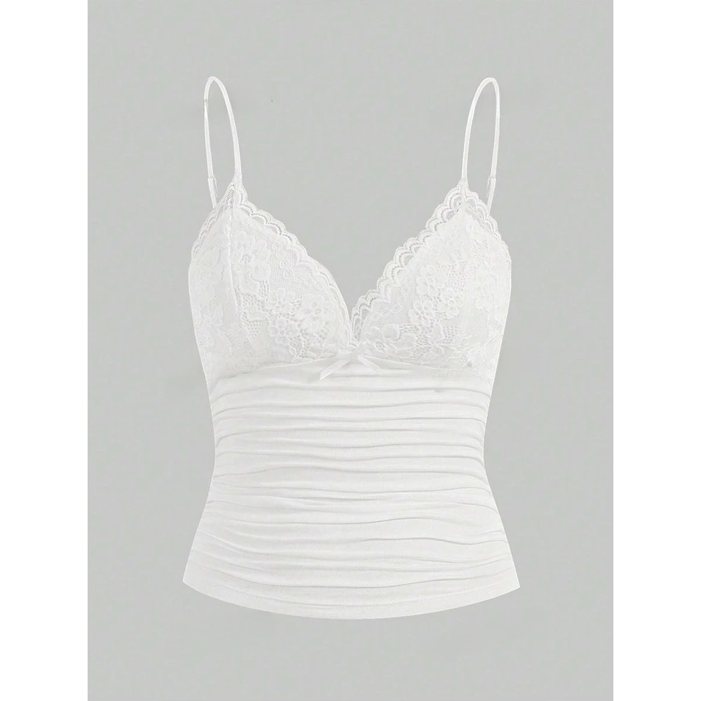 Sexy Contrast Lace Bow Top Crop Cami For Women Summer Grunge Punk Clothes Ruched Skinny Backless Te 0