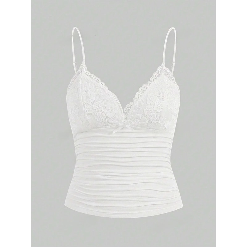 Sexy Contrast Lace Bow Top Crop Cami For Women Summer Grunge Punk Clothes Ruched Skinny Backless Te 0