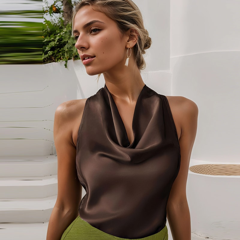 Stylish Women Halter Satin Tank Top Backless Corset Vest Sexy Summer Tops In Yellow Pink Black 1