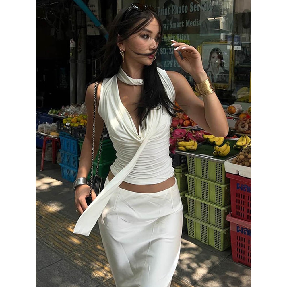 Women Sexy Sleeveless VNeck Tank Top Solid Summer New Fashion Bandage Casual Slim Knitted Streetwea 0