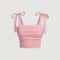 Pink Backless Camis Top Solid Tie Shoulder Ruched Design Wide Strap Slim Fit Crop Top Summer Women 5