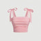 Pink Backless Camis Top Solid Tie Shoulder Ruched Design Wide Strap Slim Fit Crop Top Summer Women 3