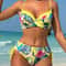 Women's Tropical Floral Print Bikini Set, High Elasticity Lycra, Button Details, Comfortable Fit Swimwear