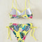 Women's Tropical Floral Print Bikini Set, High Elasticity Lycra, Button Details, Comfortable Fit Swimwear