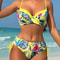 Women's Tropical Floral Print Bikini Set, High Elasticity Lycra, Button Details, Comfortable Fit Swimwear