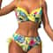 Women's Tropical Floral Print Bikini Set, High Elasticity Lycra, Button Details, Comfortable Fit Swimwear