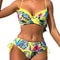 Women's Tropical Floral Print Bikini Set, High Elasticity Lycra, Button Details, Comfortable Fit Swimwear