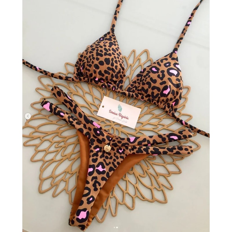 Sexy Print Bikini Sets Halter Laceup Tops Thongs Beach Bathing Suit Y2k Swimsuits For Women Stylish 1