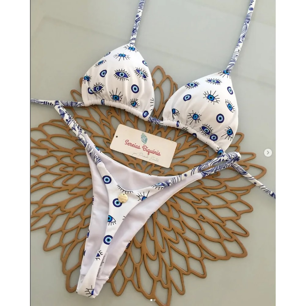 Sexy Print Bikini Sets Halter Laceup Tops Thongs Beach Bathing Suit Y2k Swimsuits For Women Stylish 4
