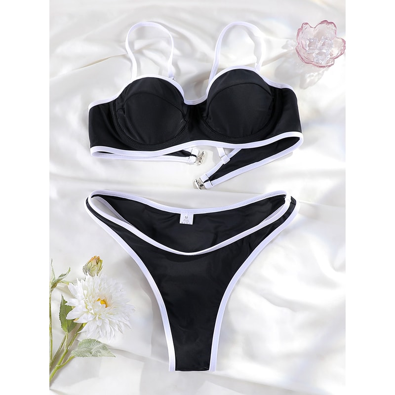 Miyouj High Cut Swimwear New Bikini Solid Color Bkinis Women Swimsuits Black Beachwear Low Waist Bi 2