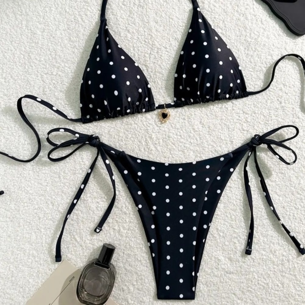 American Style Beach Bikini Sexy Black White Polka Dot Swimsuit For Women 1